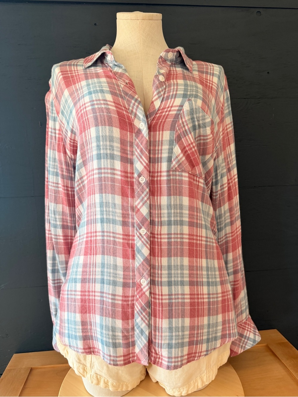 Rails Hunter Plaid Button Up Shirt Rosewood/Sky Small  EUC - Picture 4 of 11